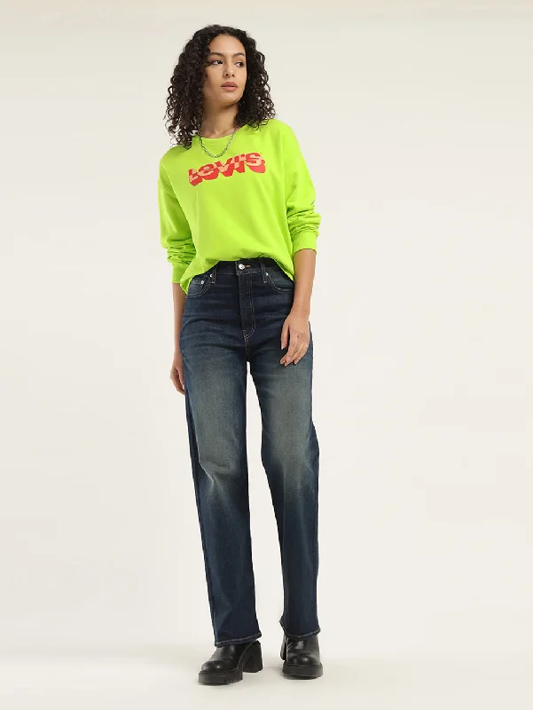 Women's Solid Lime Green Crew Neck Sweatshirt Hoodie with Mesh Breathable Sporty