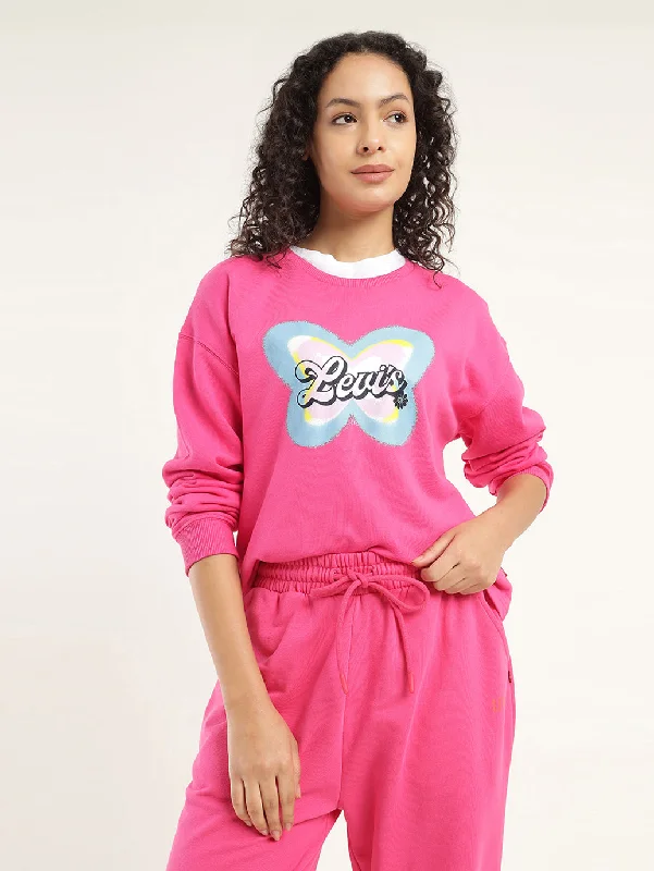 Women's Solid Purple Crew Neck Sweatshirt Hoodie with Relaxed Fit Easy Casual