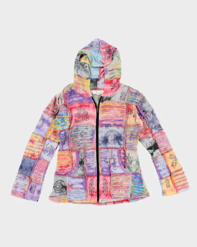 Y2k 00s Tie Dye Slashed Patchwork Hoodie - S Hoodie with High-Low Hem Asymmetrical Trendy