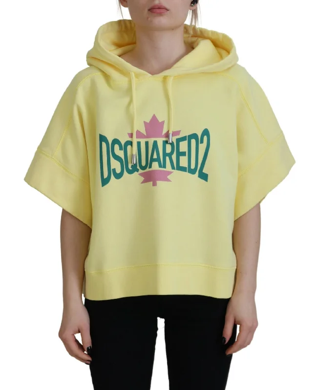 Yellow Logo Print Cotton Hoodie Sweatshirt Sweater Hoodie with Tie-Dye Psychedelic Retro