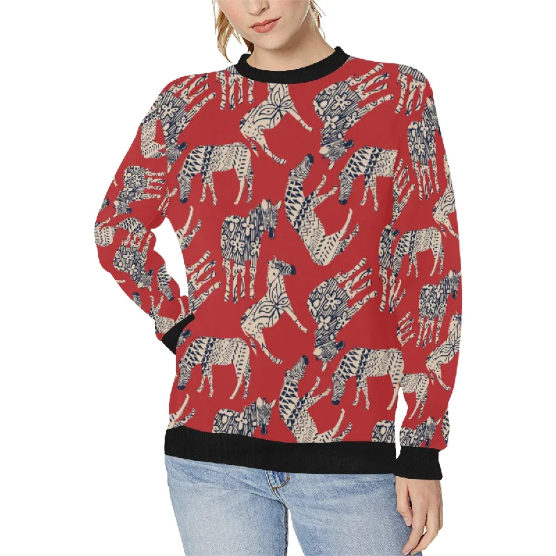 Zebra abstract red background Women's Crew Neck Sweatshirt Hoodie with Lace Feminine Delicate