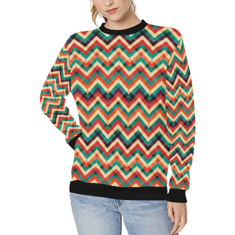 zigzag  chevron colorful pattern Women's Crew Neck Sweatshirt Hoodie with Tie-Dye Psychedelic Retro